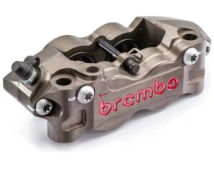 Pinza freno DX Brembo Racing CNC P4 32/36 ricavata dal pieno radiale interasse 108mm pistoncini alluminio (senza pastiglie, per dischi fascia frenante 30mm)
