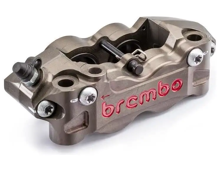 Pinza freno SX Brembo Racing CNC P4 32/36 ricavata dal pieno radiale interasse 108mm pistoncini alluminio (senza pastiglie, per dischi fascia frenante 30mm)