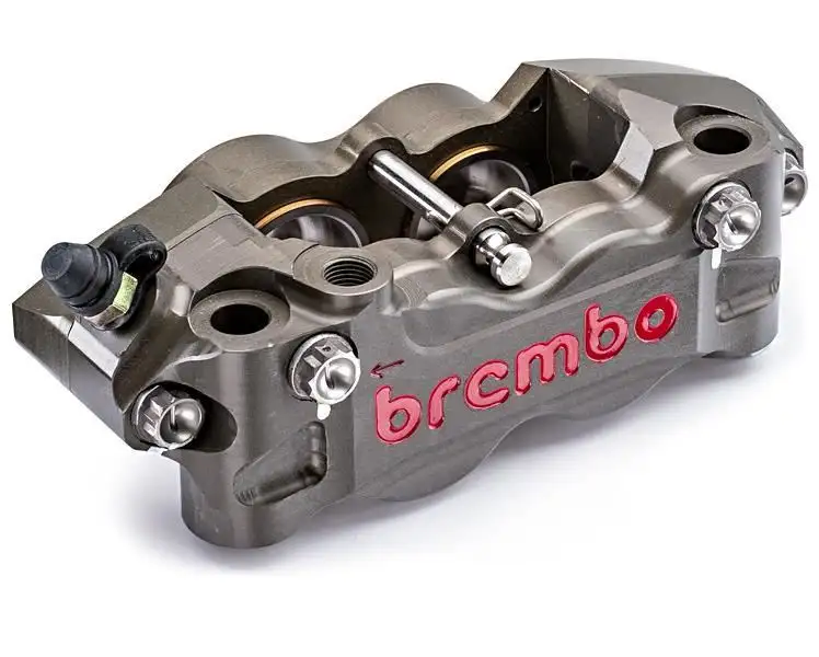Pinza freno SX Brembo Racing CNC P4 32/36 ricavata dal pieno radiale interasse 108mm pistoncini titanio (senza pastiglie, per dischi fascia frenante 30mm)