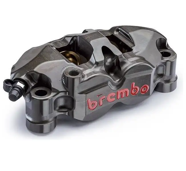 Pinza freno SX Brembo Racing CNC P4 34/38 monoblocco radiale interasse 130mm (senza pastiglie, per dischi fascia frenante 30mm, per Yamaha YZF R1 07-08)